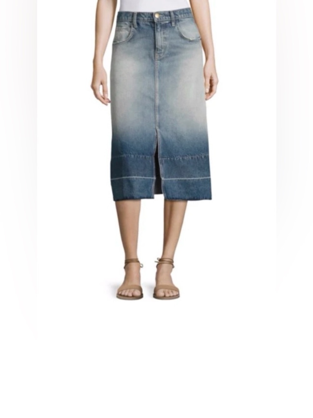 Current/Elliott The Slit Raw Hem Ombré Midi Skirt